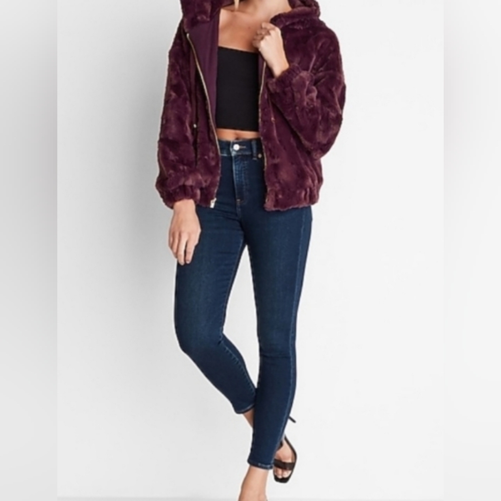 Streetwear Society Deep Burgundy Fleece/bomber Hooded Jacket L P2P21 L24 As Is - Picture 3 of 10